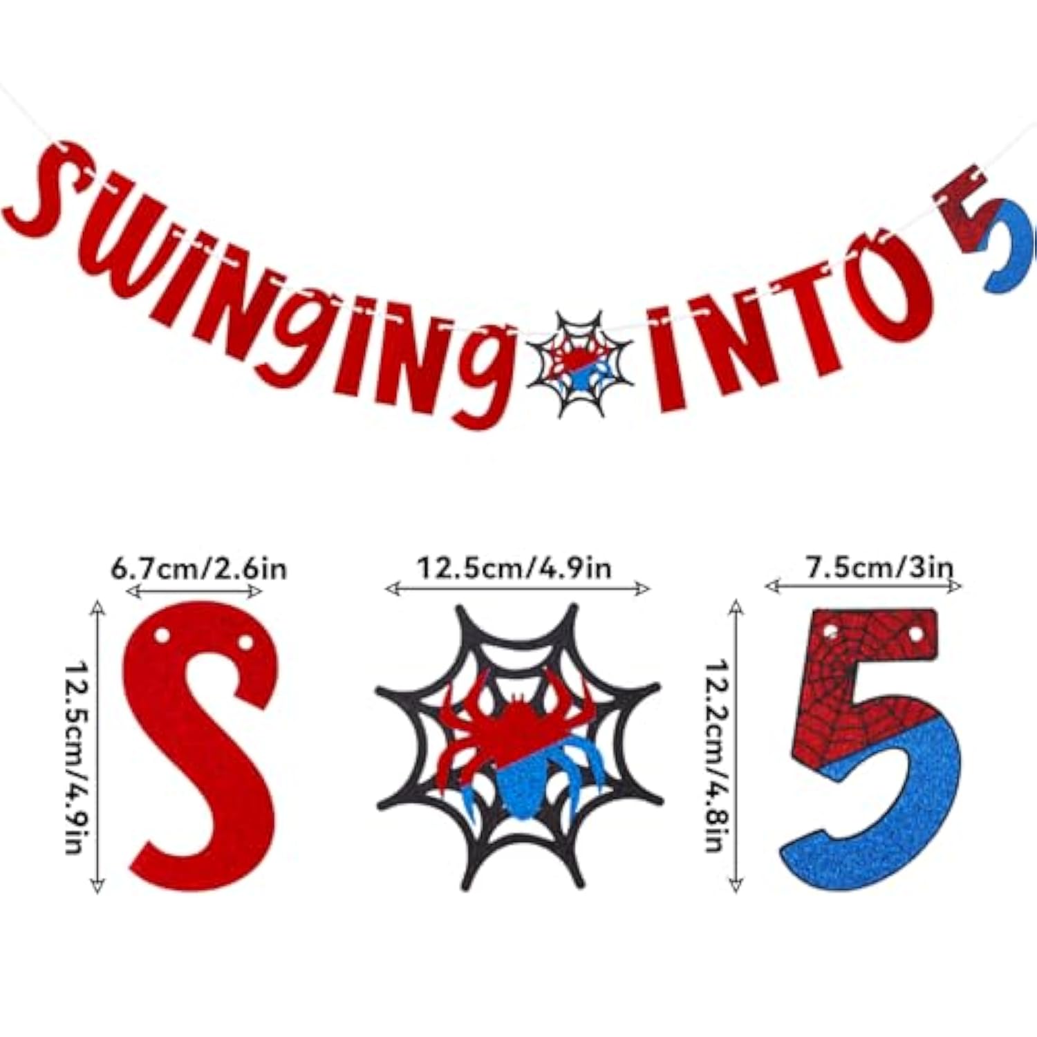 Spider Birthday Banner "Swinging Into 5" Web Theme Party Decoration Supplies