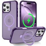 Magnetic Compatible With Iphone 16 Pro Case With Stand [Military Grade Drop Tested][Compatible With Magnet] Ring Translucent Slim Hard Back Soft Edge, Purple