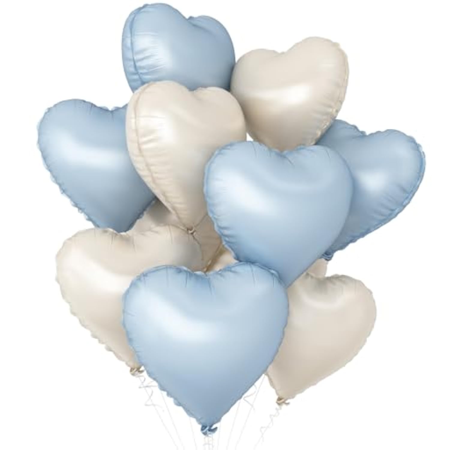 Baby Blue Heart Balloons,10Pcs Cream White Blue Foil Heart Shaped Balloons,18Inch Sand White Pastel Blue Helium Balloon For Valentines,Engagement,Birthday,Baby Shower,Wedding Party Decorations