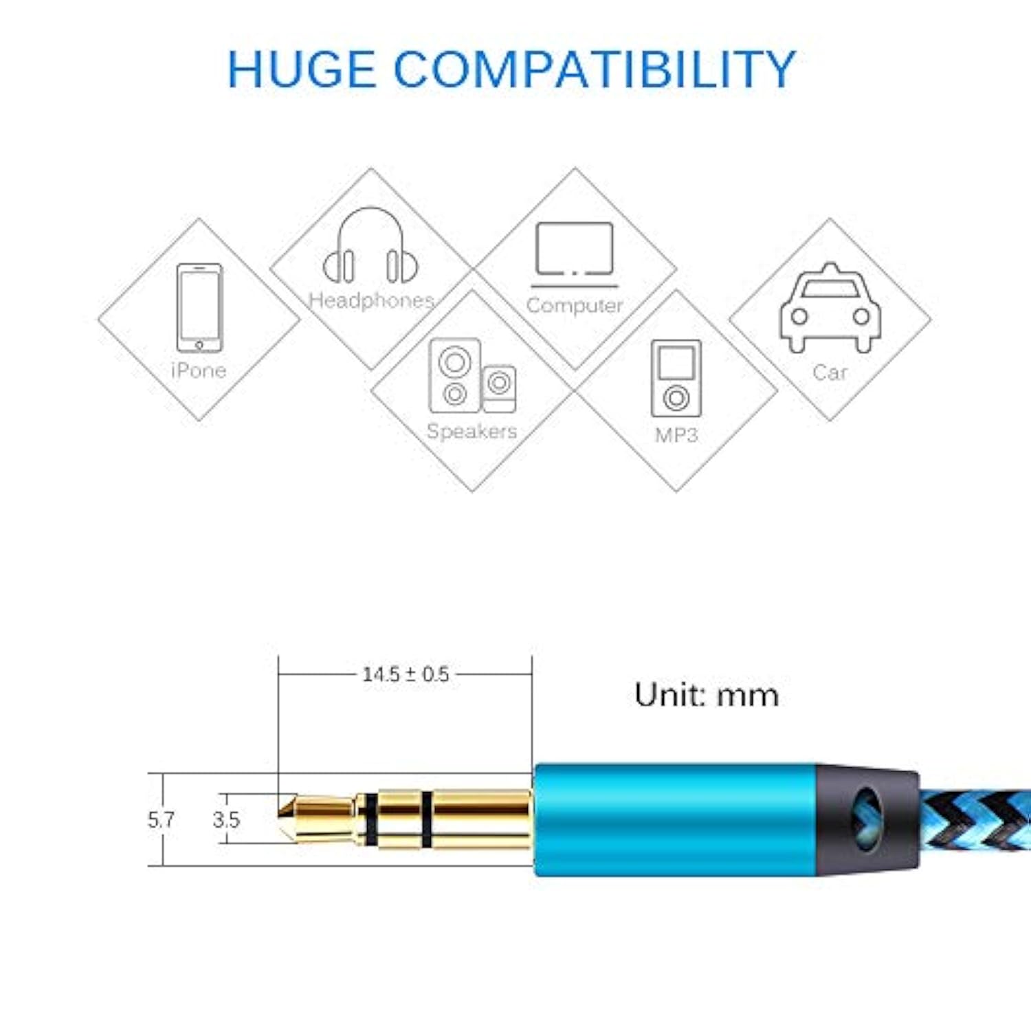 Aux Cord For Car, 6 Pack 3.5Mm Auxiliary Audio Cable, Braided Stereo Aux Chords Compatible Headphone Car, Iphone, Ipod, Ipad, Samsung Galaxy, Htc, Lg, Google Pixel, Tablet & More