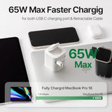 65W Usb-C Charging Block With Retractable Cable & Built-In Wireless Magnetic Iwatch Charger, Foldable Pd/Pps Travel Wall Charger For Iphone, Ipad, Macbook, Iwatch Ultra/Se/10/9/8/7/6/5(White)