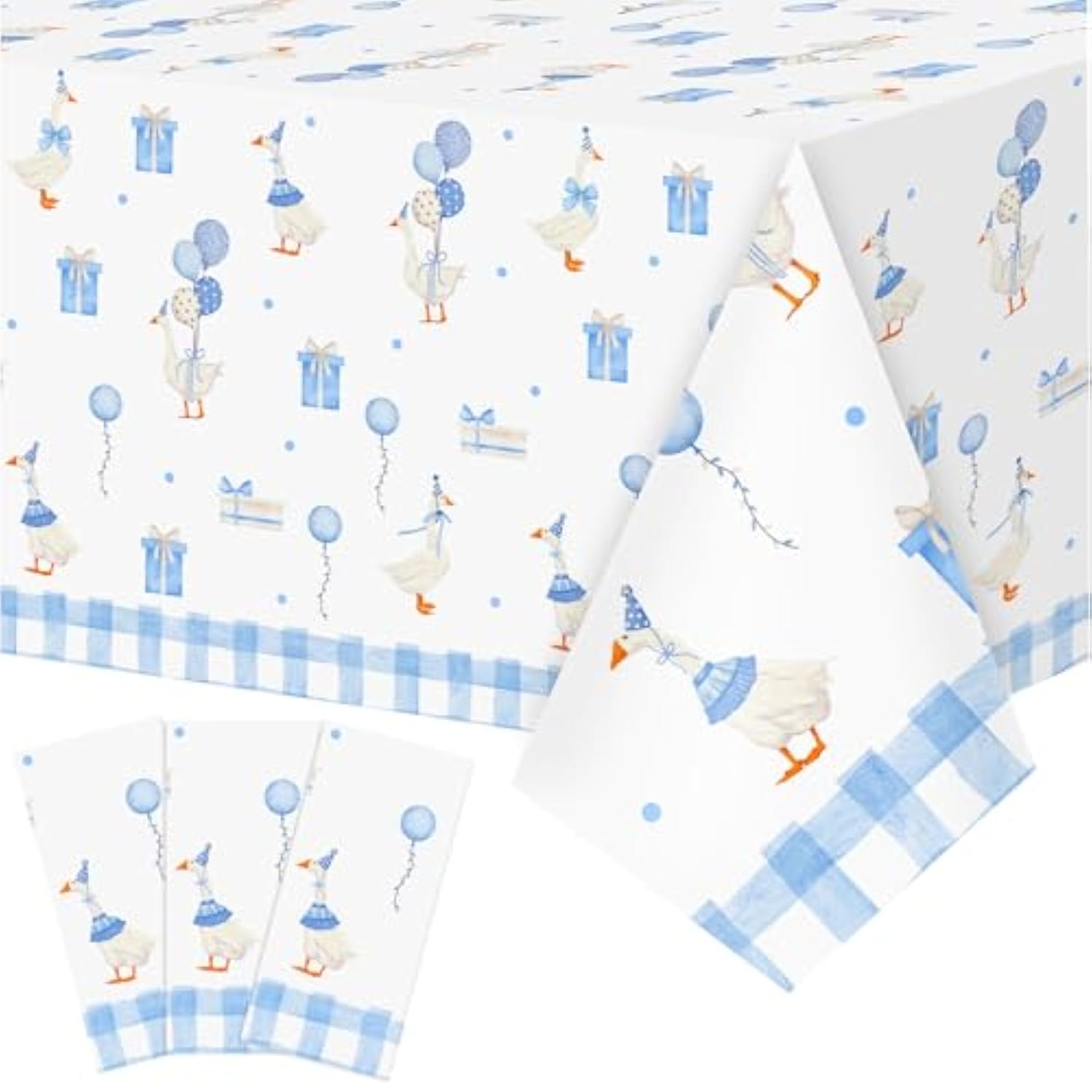 3 Pcs One Silly Goose Birthday Decor Tablecloth Waterproof Plastic Table Covers Goose Decor For Birthday Party Baby Shower 54X108 Inch (Blue)