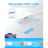 Retractable Usb-C Charger, 20W Pd Fast Travel Charger For Multiple Devices, 5Ft Flat Extension Cord, 4 Ac Outlets, Small Compact Charging Station With Lightening Adapter For Iphone 16/15/14