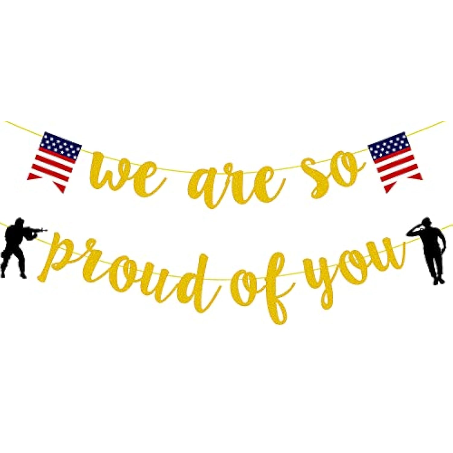Military Going Away Party Decorations, Gold Glitter We Are So Proud Of You Banner, We Are So Proud Of You American Flag Patriotic Soldier Banner For 4Th Of July Veterans Day Themed Party Decorations