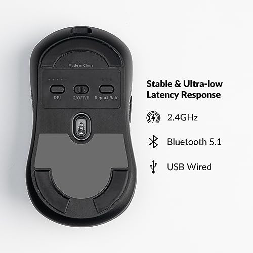M3 Mini Wireless Optical Mouse, Bluetooth 5.2/2.4 Ghz/Wired Gaming Mouse, Programmable Pixart 3311 Sensor With Up To 12,000 Dpi/ 650 Ips, Lightweight Ergonomic For Windows Mac Linux - Black