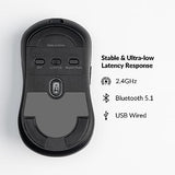 M3 Mini Wireless Optical Mouse, Bluetooth 5.2/2.4 Ghz/Wired Gaming Mouse, Programmable Pixart 3311 Sensor With Up To 12,000 Dpi/ 650 Ips, Lightweight Ergonomic For Windows Mac Linux - Black