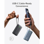 ANKER Nano Power Bank, 10,000mAh Portable Charger with Built-in USB-C Cable, 30W Recharging, 30W Max Output with USB-C&A, for iPhone 16/15 Series, MacBook, Galaxy, AirPods, and More