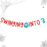 Swinging Into 3 Banner For 3 Year Old Boys Spider Theme Birthday Decorations Decor, Happy Birthday Party Supplies