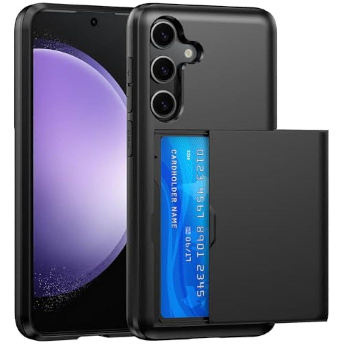 Wallet For Samsung Galaxy S23 Fe Case With Card Holder Dual Layer Military Grade Protective Shockproof Hidden Card Slot Slim Fit Phone Cover - Black