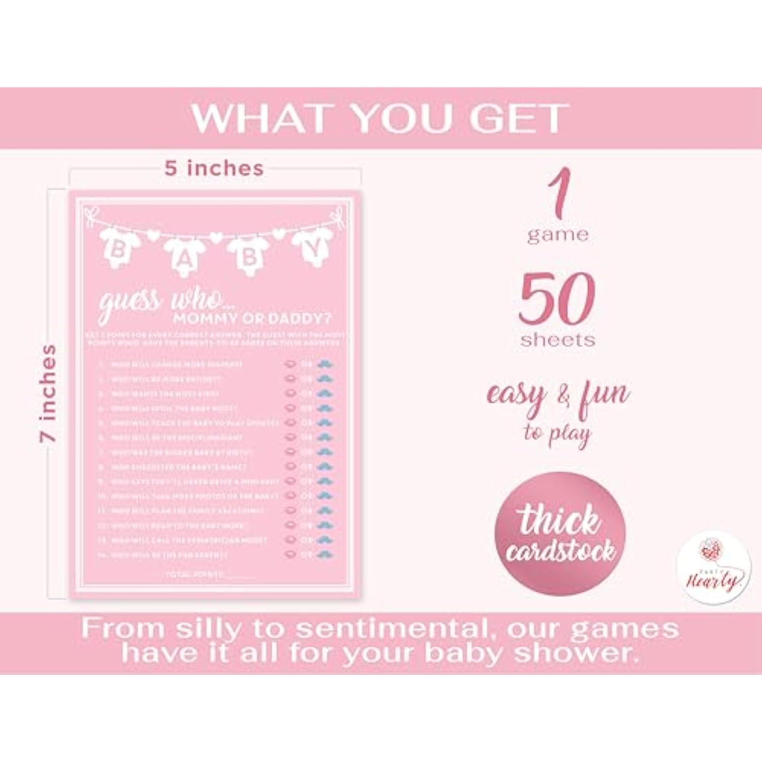 Baby Shower Games For Girl, 50 Pcs Pink Mommy Or Daddy Guess Who Game, Fun Activity Cards, Ideas