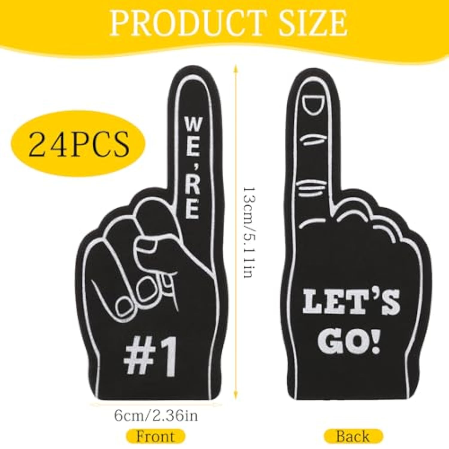 24 Pcs Mini Foam Fingers #1 For Fans Cheerleader, We'Re #1 And Let'S Go Sport Fan Foam Finger, Sports Themed Party Supplies For Baseball Basketball Football Sports Events(Black)