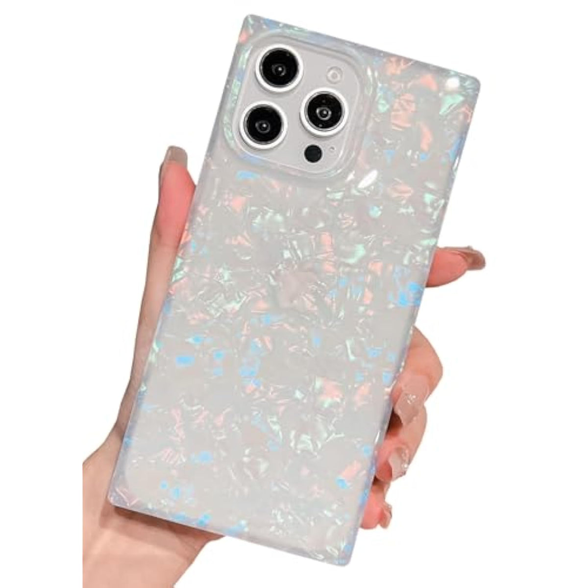 Cute Girly Rectangle Compatible With Iphone 16 Pro Max Case, Slim Colorful Sparkle Glitter Mother Shell Pearl Pattern Translucent Soft Tpu Protective Bumper Cases Cover(Pearl,16 Pro Max)