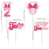 24Pcs Mouse 2Nd Birthday Cupcake Toppers, Pink Bow Mini Second Birthday Party Decorations Mouse Two Oldes Cupcake Picks For Baby Shower Birthday Party Decorations Pink Rose Red