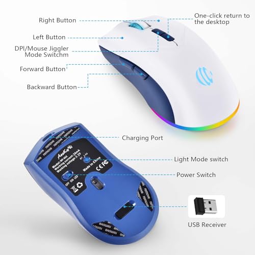 Bluetooth Wireless Mouse, 2-In-1(Bt 5.2+2.4G) 1600Dpi Bluetooth Mice With Usb, Rechargeable Wireless Mice, One-Click Return To Desktop, Dual Mode Silent Mouse For Laptop, Pc, Mac, Tablet, Ipad.(White)