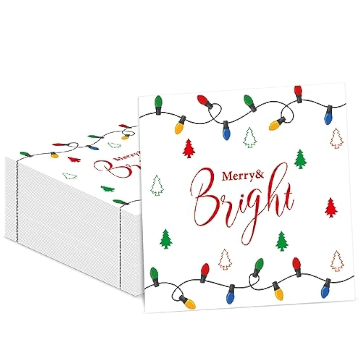 50Pcs Christmas Guest Paper Napkins 3 Ply Disposable Paper Merry Christmas Colorful Bright Light String Hand Dinner Napkins Xmas Beverage Disposable Napkins For Winter Holiday Party