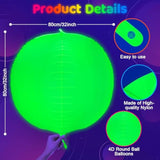 Mega-L Glow In The Dark Party Supplies,4 Pcs 32 Inch Round Neon Balloons For Glow Party Arches/Garlands,Glow Under Black Lights,Used For Neon Party,80S Party, Birthday, Weeding, Carnivals, Raves