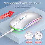 Wireless Bluetooth Mouse For Macbook Air/Mac/Pro/Laptop/Computer/Pc,Rechargeable Dual Mode Switch Mouse Bluetooth 5.2/3.0 And 2.4Ghz Usb Receiver (Silver)
