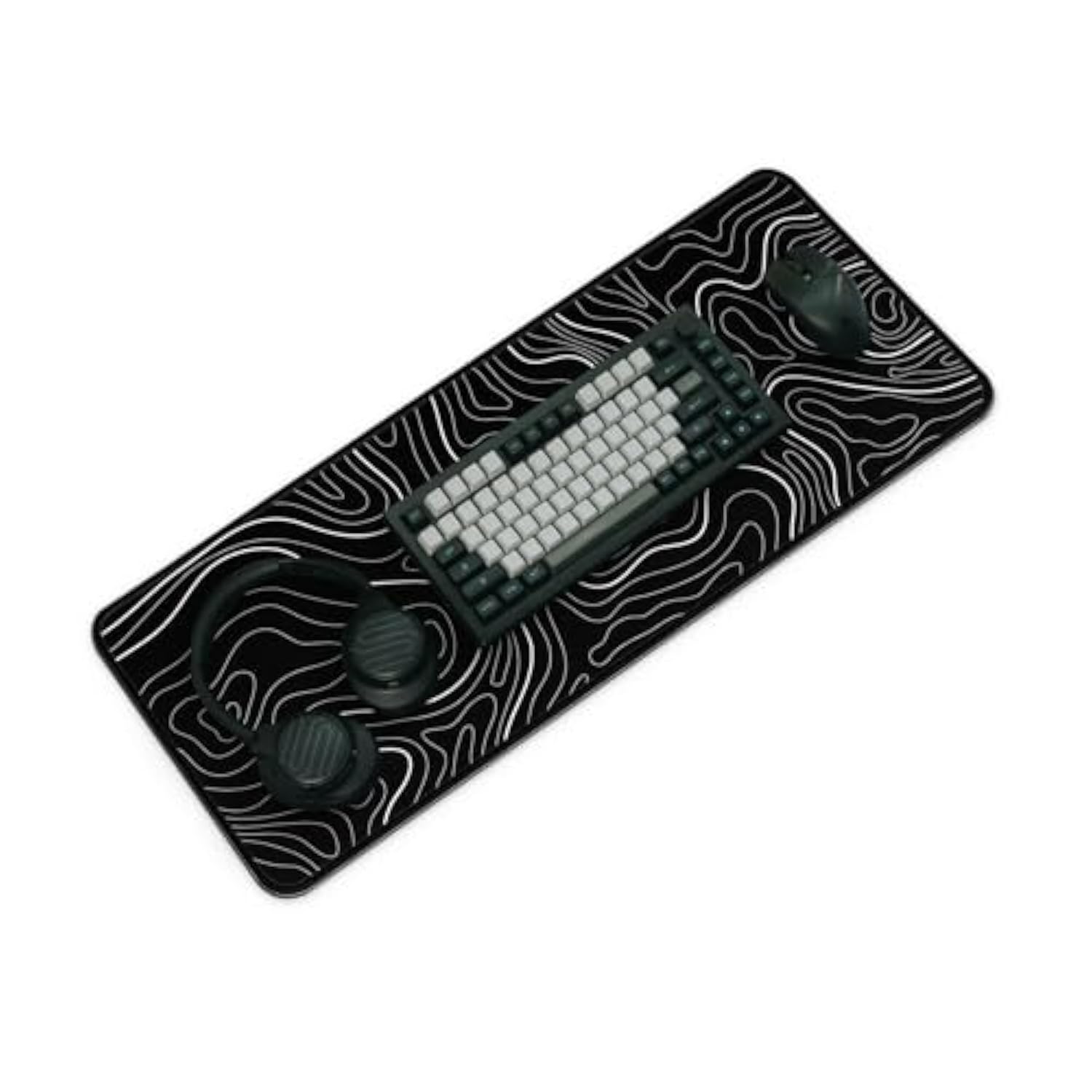 Large Computer Mouse Pad With Non-Slip Base For Desktop, Cute Gaming Mouse Mat With Stitched Edges, Long Extended Anime Mousepad For Laptop, 31.5 X 11.8 Inches (Black Topographic Map)