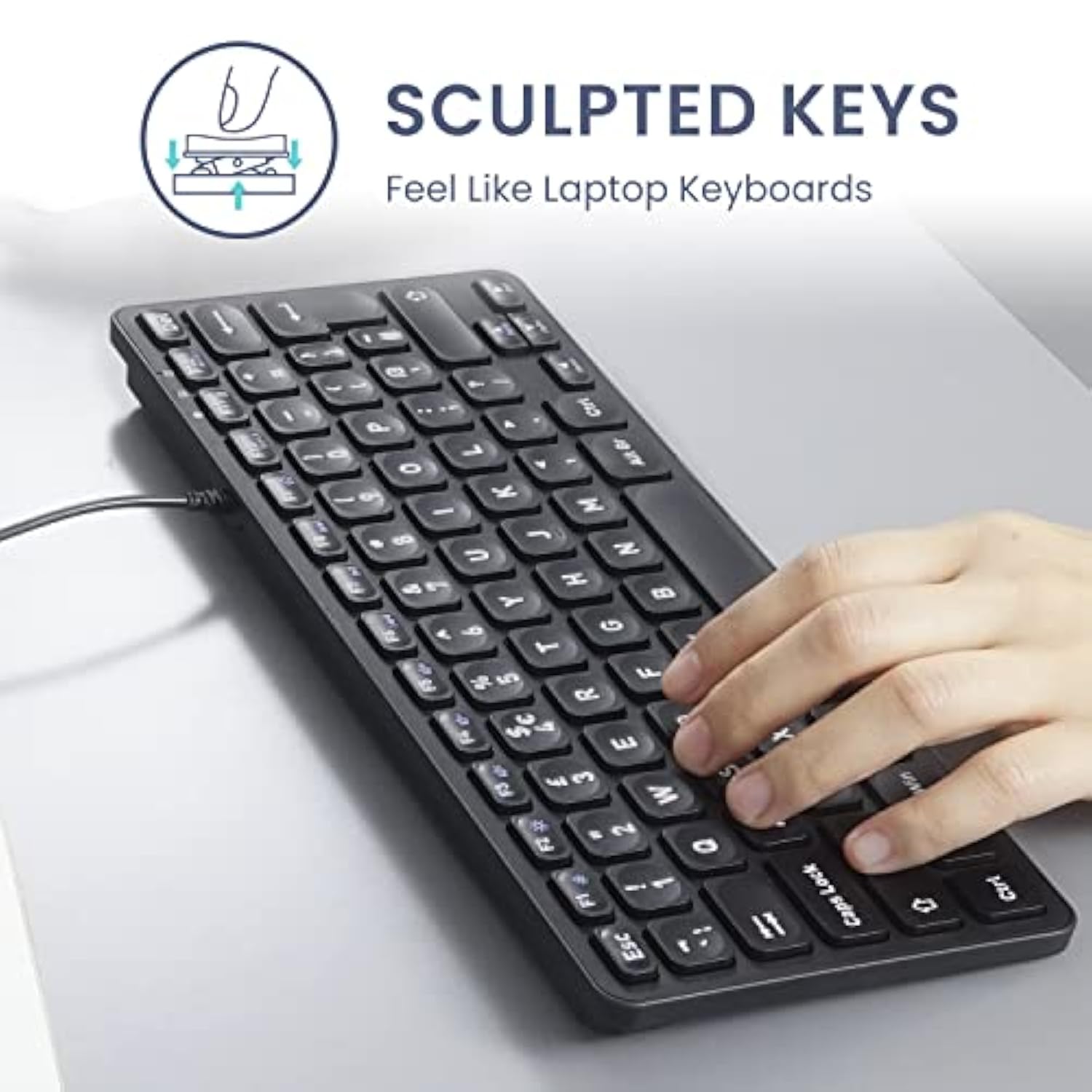 Perixx PERIBOARD-432 Wired Mini USB Keyboard - X Type Scissor Keys - Big Print