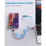 Pink Short Usb C To Usb C Cable [1Ft, 2-Pack], 60W/3A Fast Charging Type C To