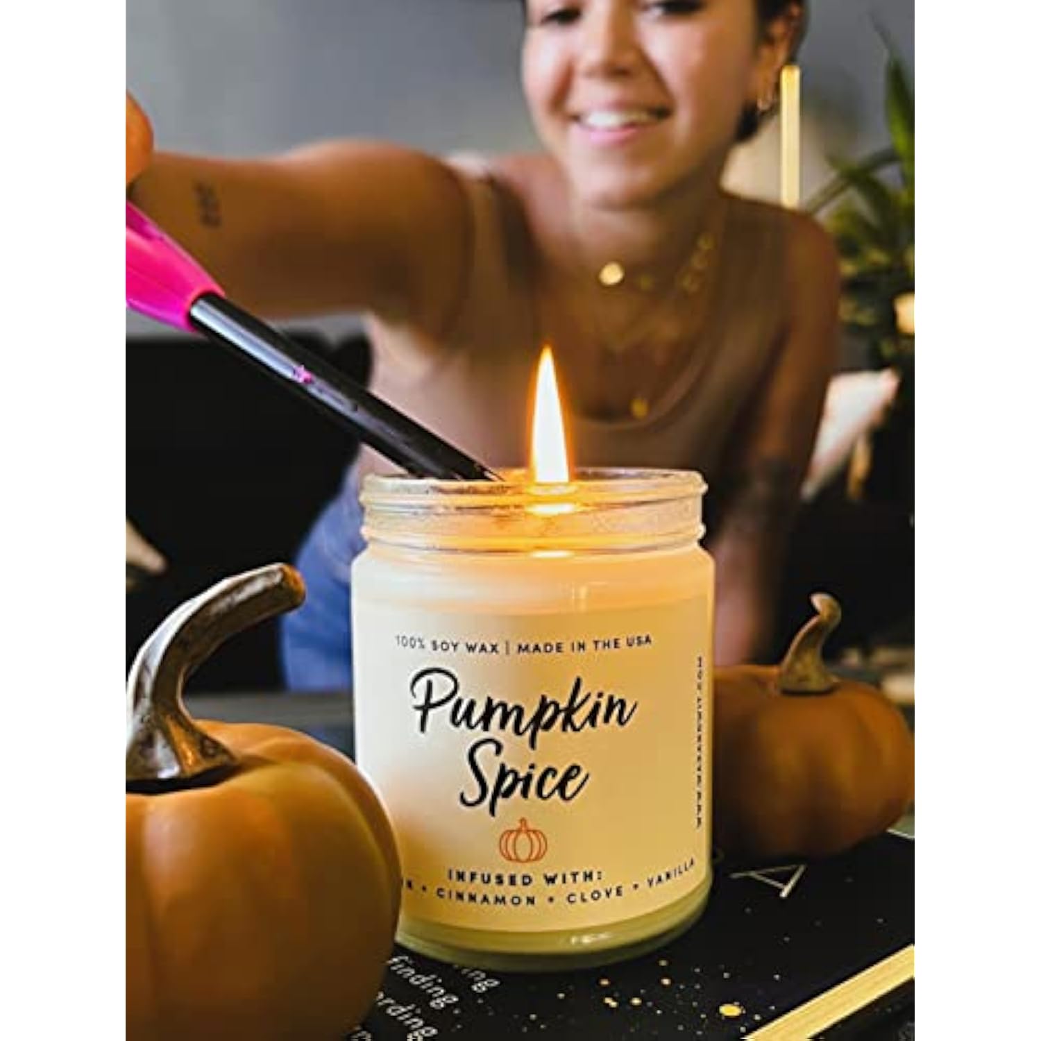 Pumpkin Spice Fall Candles For Home Scented – Vanilla, Pumpkin, Cinnamon, Clove – Perfect Home Décor Gifts For Autumn, Holiday, Christmas, Winter - 9Oz, Soy Wax, 50 Hour Burn