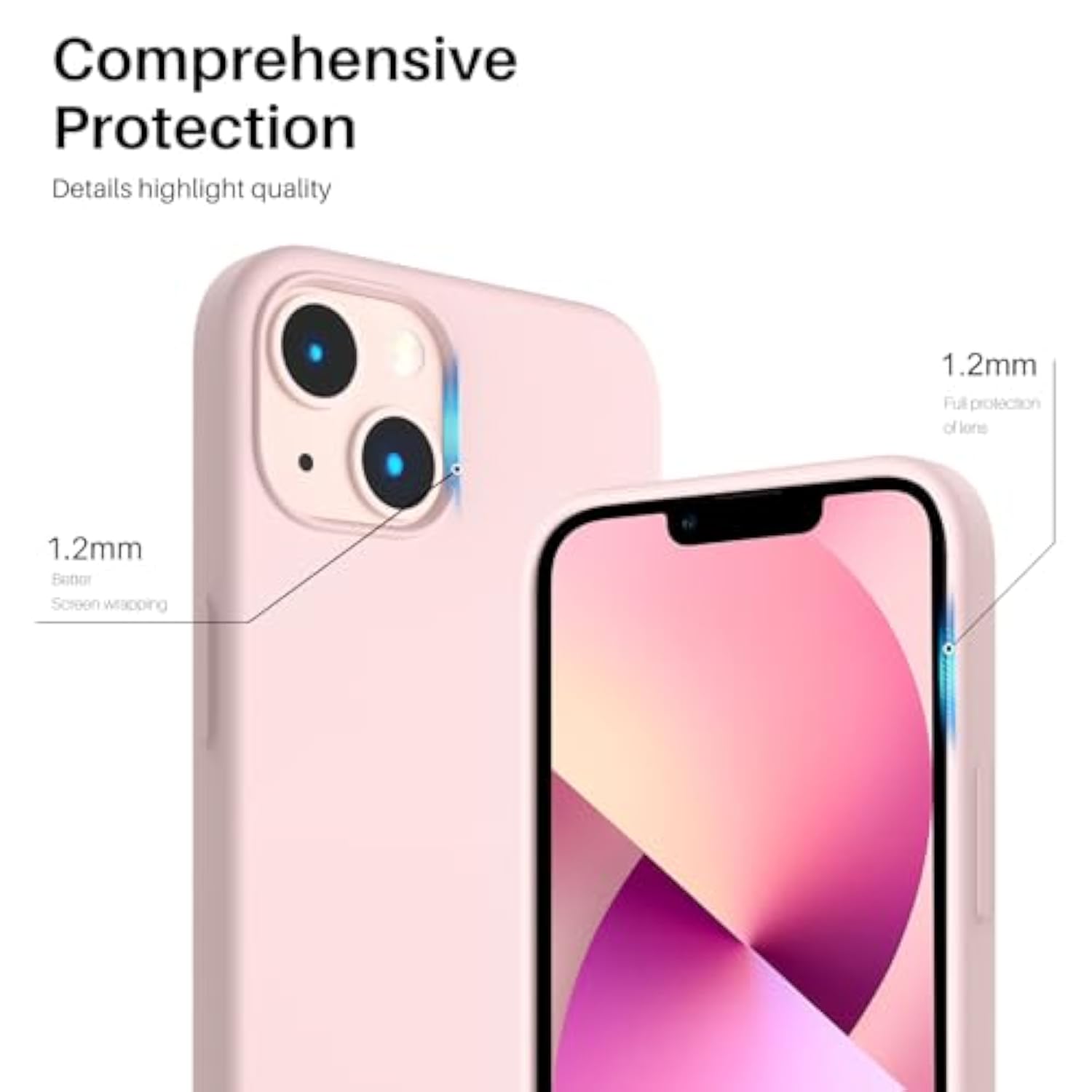Compatible With 13 Case 6.1, Slim Liquid Silicone 3 Layers Full Covered Soft Gel Rubber Case Cover 6.1 Inch-Chalk Pink