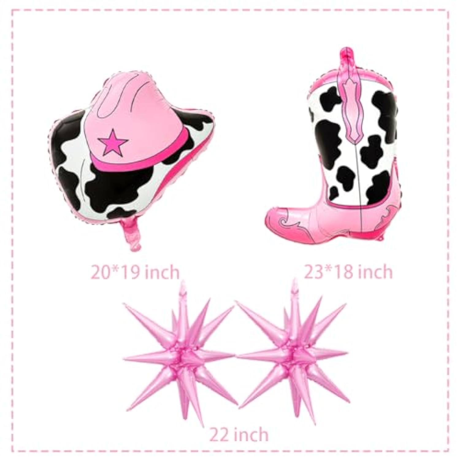 20Pcs Cowgirl Balloons, Pink Cow Print Balloon And Star Balloons For Western Cowgirl Birthday Party Decorations, Bachelorette Party Decorations
