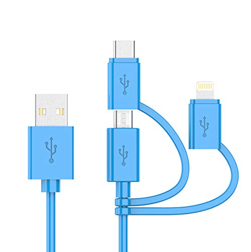 MFI Certified 3-in-1 Cable, Lightning/Type C/Micro USB Cable for iPhone, iPad, Huawei, HTC, LG,  Galaxy, Sony Xperia, Android