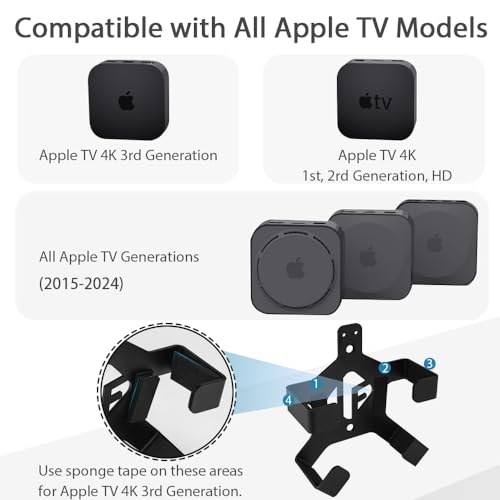 Wall/Under Desk/Back of TV Mount Compatible with All  TV Generations (Including All 4K ) (Black)