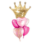 6pcs Pink Balloons with Gold Crown Foil for Girls Birthday or Baby Shower Decor