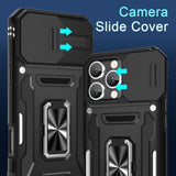 Case For Iphone 16 Pro With Slide Camera Cover+Screen Protector(2 Packs), Rotated Ring Kickstand Military Grade Shockproof Protective Cover-Black