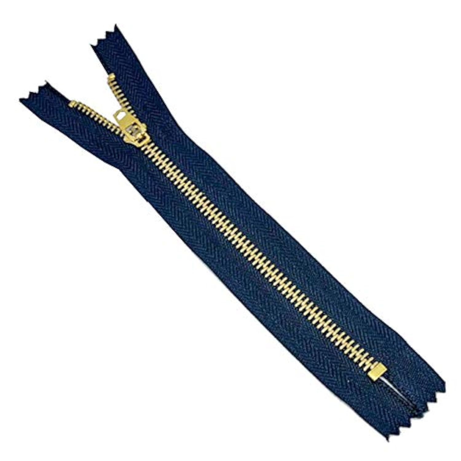 6 Pcs 6 Inch Metal Zippers Closed End #5 Navy Tape Golden Brass Teeth