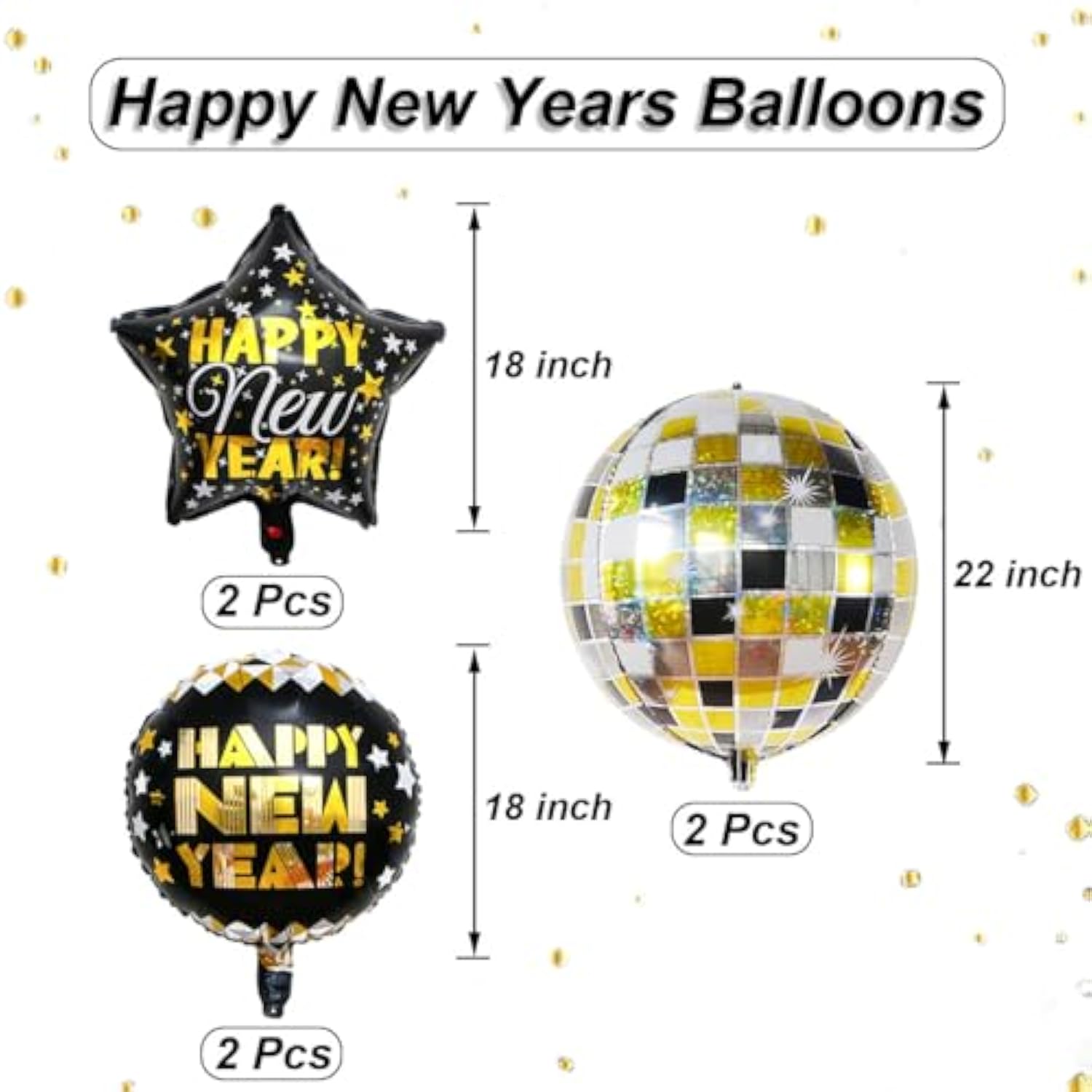 Large Happy New Year 2026 Foil Disco Balloons Party Supplies