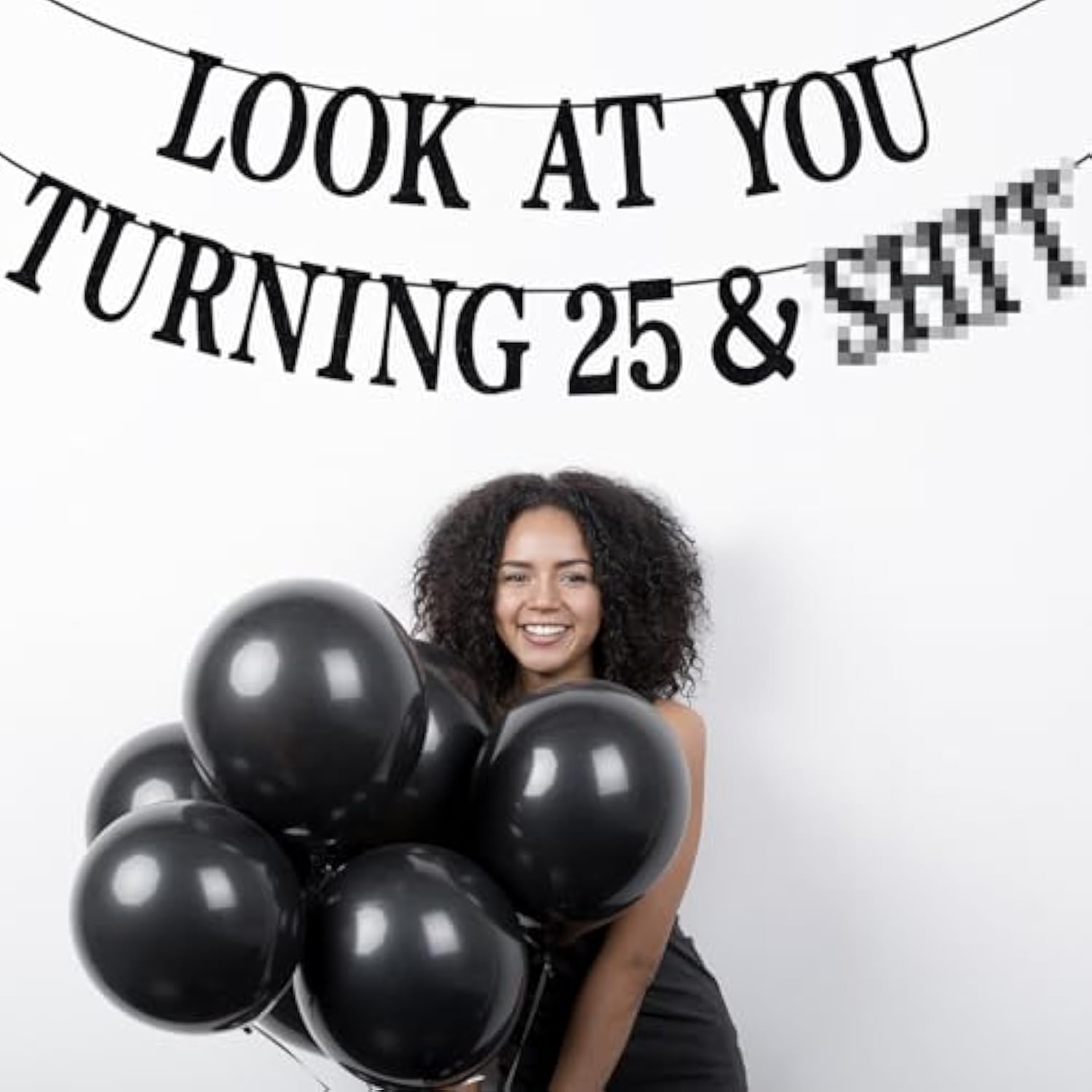 Black Glitter Look At You Turning 25 Banner Funny 25th Birthday Decorations
