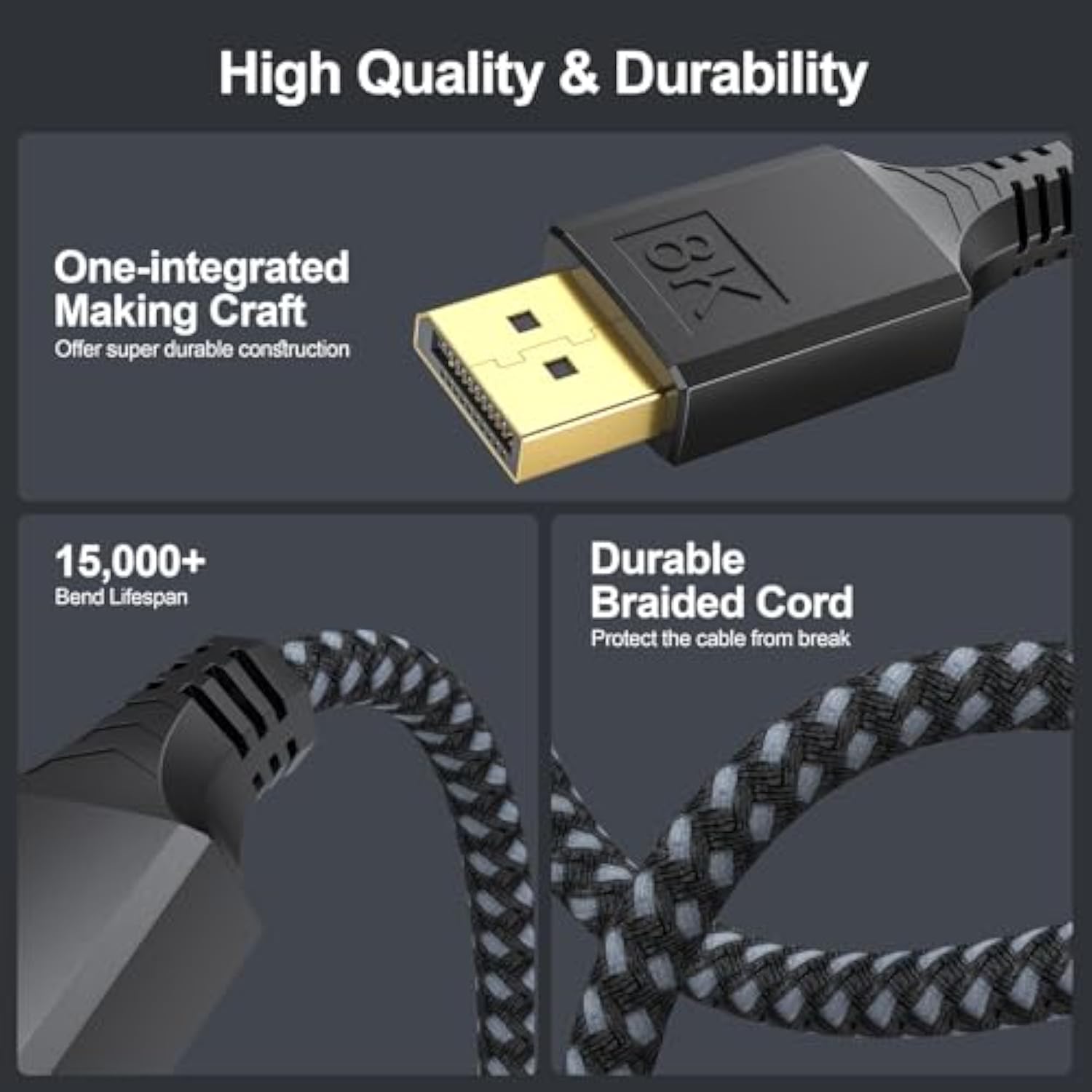 Displayport Cable 10Ft 8K, Display Port To Display Port 1.4 Cables Long Dp To