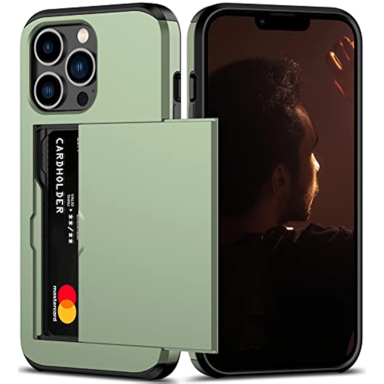 For 13 Pro Case With Card Holder Heavy Duty Protective Dual Layer Shockproof Hidden Card Slot Slim Wallet Case For 13 Pro For Men&Women(Green)