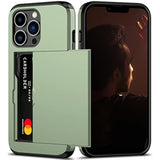For 13 Pro Case With Card Holder Heavy Duty Protective Dual Layer Shockproof Hidden Card Slot Slim Wallet Case For 13 Pro For Men&Women(Green)