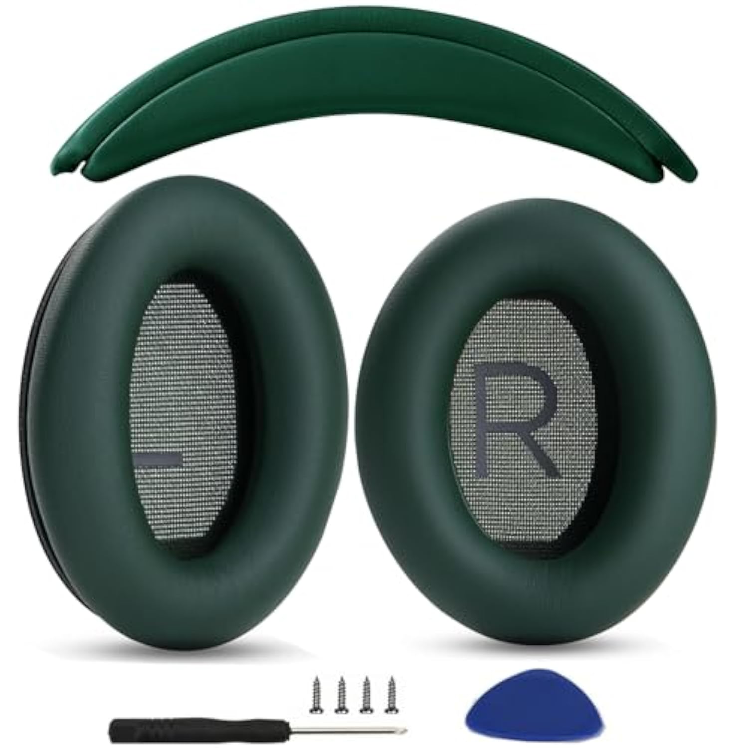 Ear Pads Cushions + Headband Replacement Earpads Compatible With Bose Quietcomfort 45 Qc45 35 Qc35, Qc35 Ii Over-Ear Headphones Easy Diy Installation,Protein Leather Parts (Green Kit)
