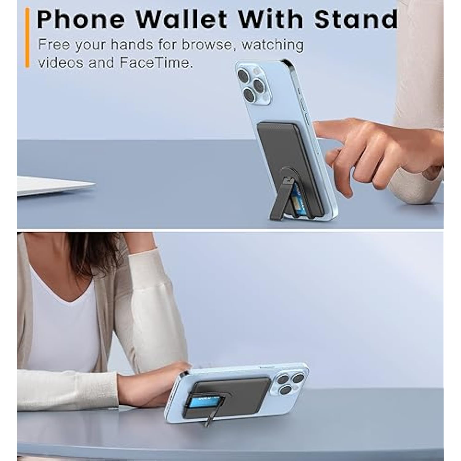 Ultra Slim Silicone Phone Wallet with Stand, Sticky Card Holder - Black