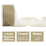 2 Rolls Shimmer Sheer Organza Ribbon 1-1/2 Inch Champagne Chiffon Fabr