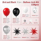 Red, White And Black Balloon Garland Arch Kit - Party Decorations With Silver Confetti Latex Balloons For Graduation, Prom, Anniversary, Birthday