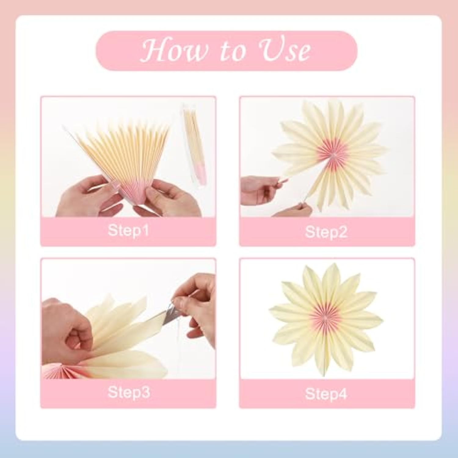 Pastel Paper Fans, Pastel Party Decorations For Classroom, Birthday, 9 Pcs Yellow, Pink And Purple Pastel Paper Flower Decorations For Baby Shower, Wall Decor