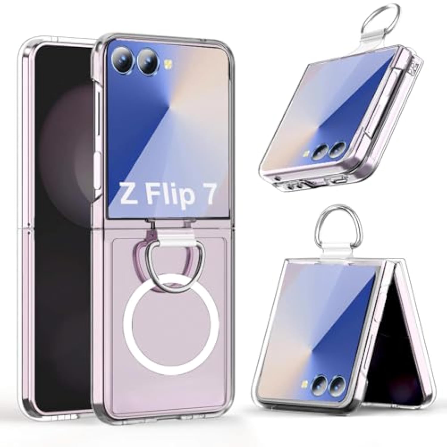 For Galaxy Z Flip 7 Case With Ring Compatible With Magsafe, Built-In Ultra Strong Magnetic & Finger Ring Holder, Anti-Yellowing Ultra-Thin Slim Fit For Samsung Galaxy Z Flip7 (Clear)