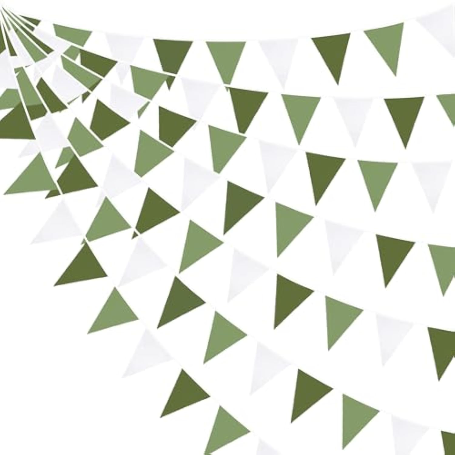 32ft Olive & Sage Green Pennant Banner Fabric Garland for Parties & Events
