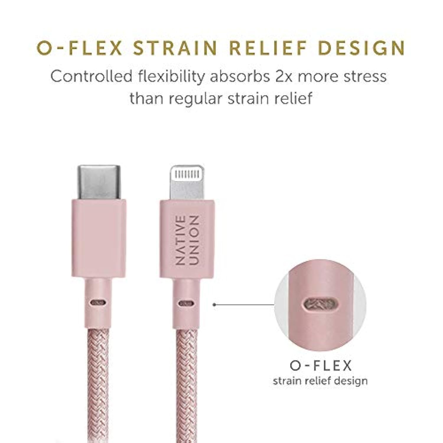 Native Union Belt Cable USB-C to Lightning - 10ft Ultra-Strong Reinforced Cable [MFi Certified] for iPhone 14, Phone 14 Plus, iPhone 14 Pro, iPhone 14 Pro Max, iPhone 13 and Earlier (Rose)