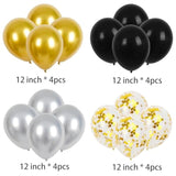 Black Happy Birthday Banner Party Decoration Set, Black Gold Birthday Decoration, 16 Pcs 12In Happy Birthday Balloons With 2 Ribbons For For Women Men Boys Girls Any Ages Birthday Party Decoration