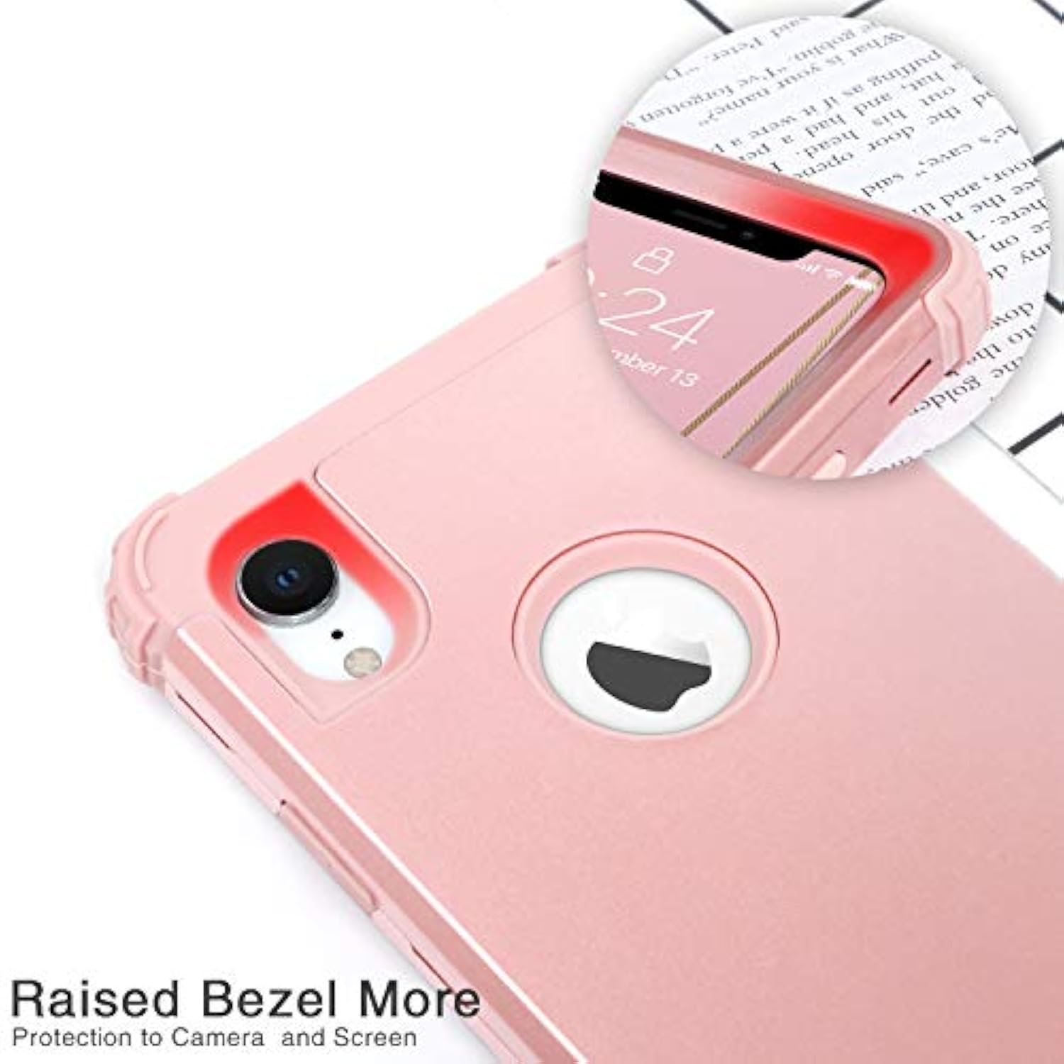 For Iphone Xr Case With Tempered Glass Screen Protector For Women, 3 In 1 Shockproof Slim Hybrid Heavy Duty Hard Pc Cover Soft Silicone Bumper Full Body Case, Rose Gold