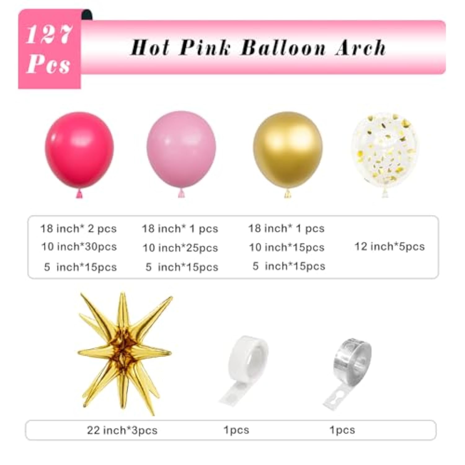 Hot Pink Balloon Garland Arch Kit,127Pcs Hot Pink Macaron Pink Gold Balloon For Graduation Baby Shower Birthday Wedding Gender Reveal Party Decorations