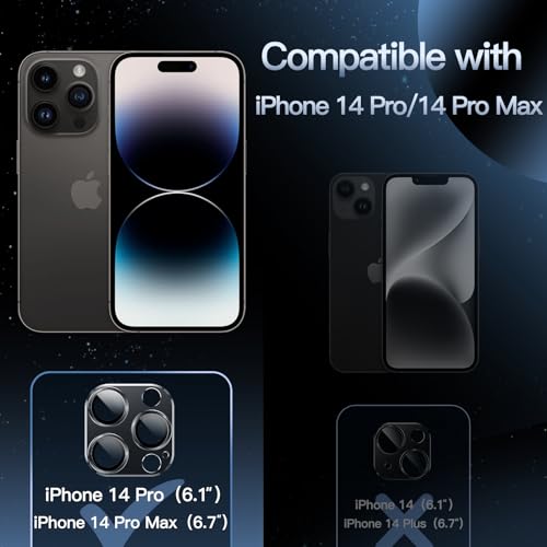 Camera Lens Protector for iPhone 14 Pro 6.1-Inch and iPhone 14 Pro Max 6.7-Inch, Full Coverage 9H Tempered Glass Ring Cover, Matte Metal Plate, Case