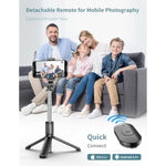 Selfie Stick Tripod With Detachable Wireless Remote, 4 In 1 Extendable Portable Selfie Stick & Phone Tripod Stand Compatible With Gopro, Iphone/Samsung/Huawei